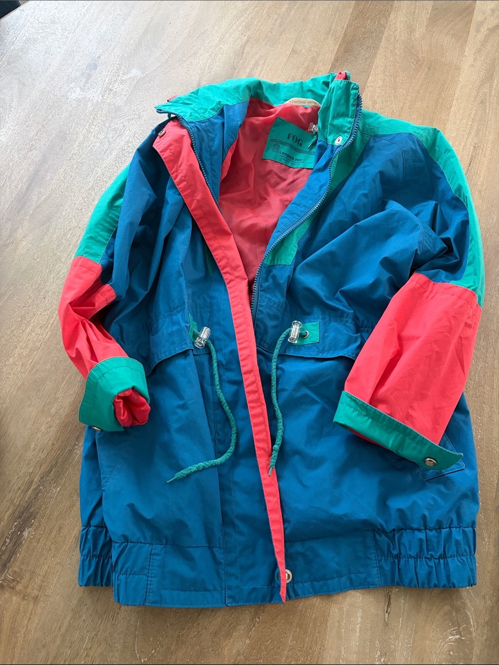 Kids Colorblock Windbreaker Jacket - Teal, Coral & Green